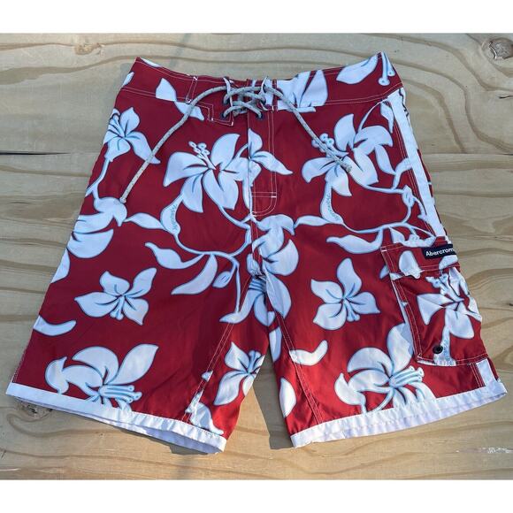 Vintage‎ Abercrombie & Fitch Board Shorts Surf Trunks Cargo Red Size 32 - Picture 1 of 6